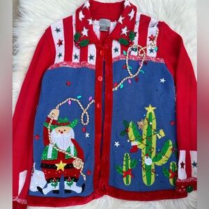 Women’s vintage ugly western cowboy Christmas sweater medium